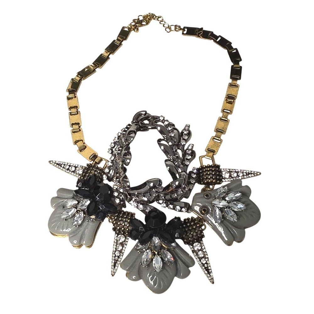 Vintage Necklace Bracelet Set 80s Punk Gold Silver Rhinestone Metal Spikes